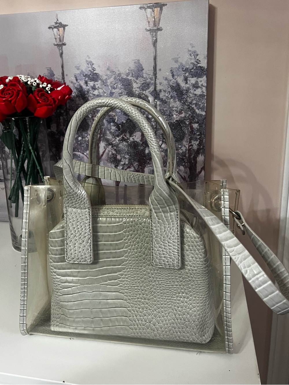 Women’s Cream Croc Clear Tote Zara Bag